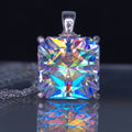 Rainbow Prism cube pendant Square Barion cut set in sterling silver 12.mm