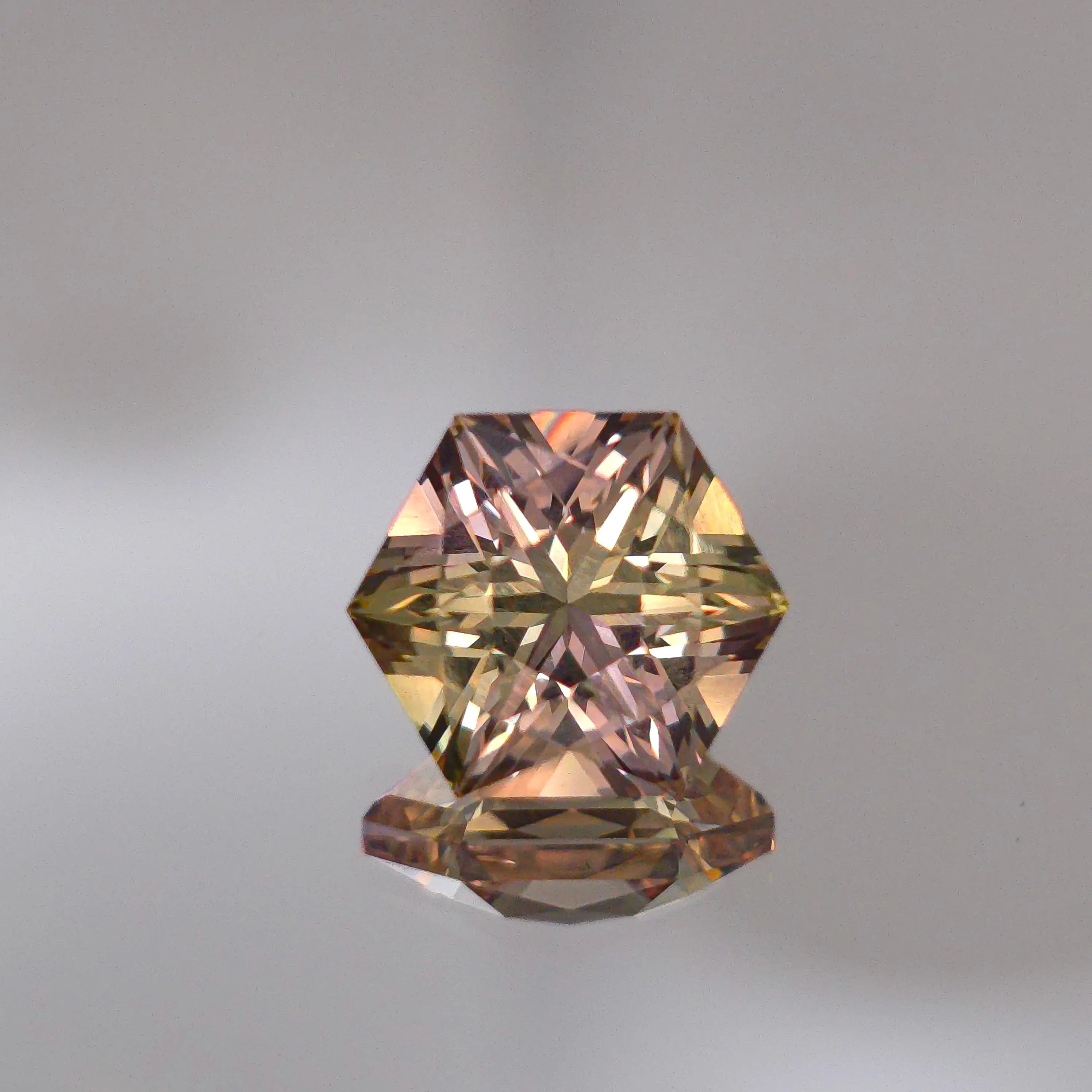 Bi-color yellow and pink " Pink Lemonade" lab sapphire  8.48mm  x 8.5 mm Optical Gains