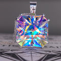 Rainbow Prism cube pendant Square Barion cut set in sterling silver 17mm