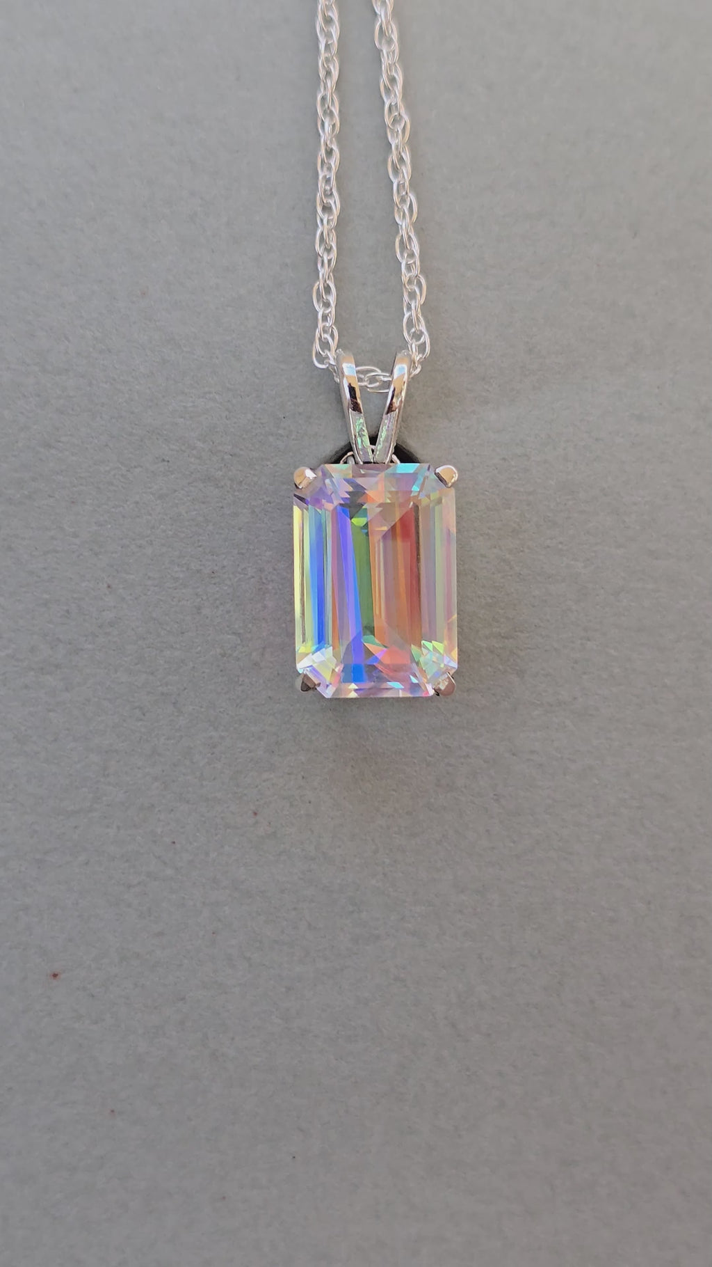 Rainbow prism cube pendant Emerald cut set in sterling silver