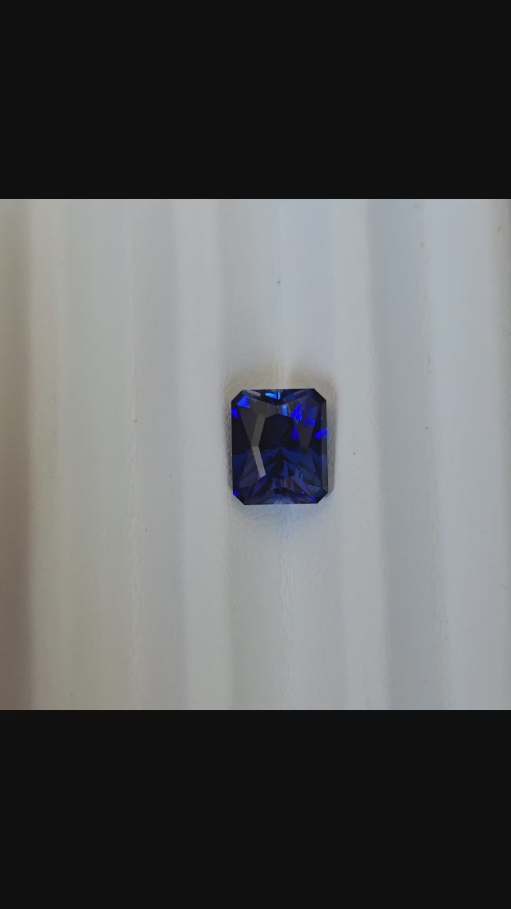 Royal Blue Lab Sapphire Cut In Rectangle Design   7.60mm x 9.17mm