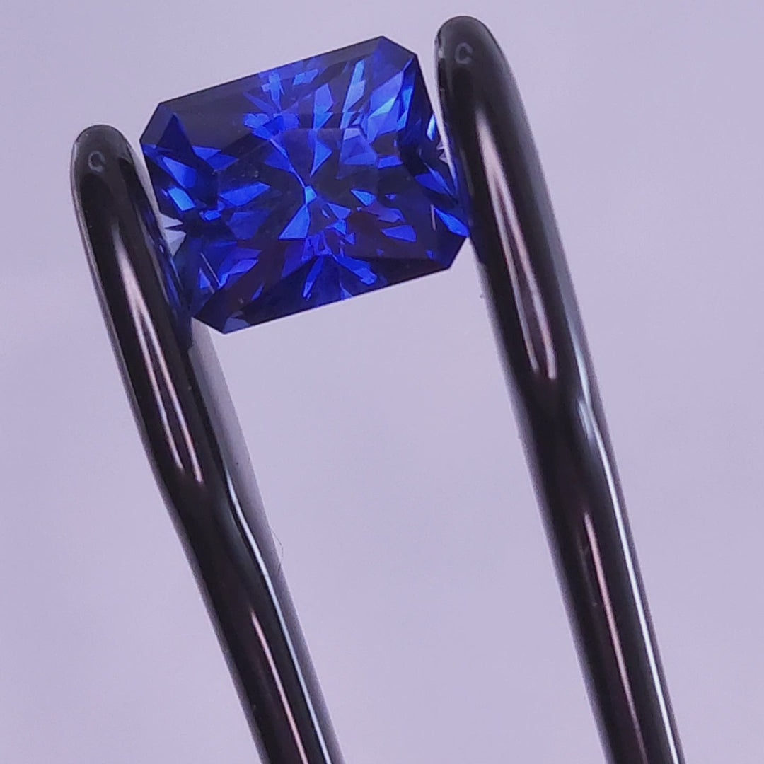 Royal Blue Lab Sapphire Cut In Rectangle Design   7.60mm x 9.17mm